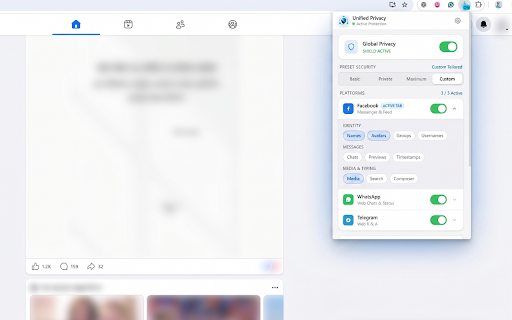 Unified Privacy Guard :: Unified privacy and visual blur protection across Facebook, WhatsApp, and Telegram.