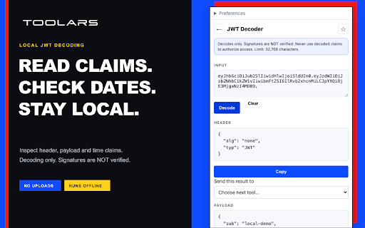 Toolars Developer Toolkit :: A private side-panel toolkit for developers: convert, inspect, encode and generate text, colors and more. Offline, no account.