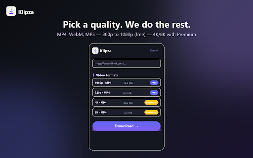 Klipza - Video & MP3 Downloader :: Save shareable videos and audio from popular social platforms. One click, no watermark, free.