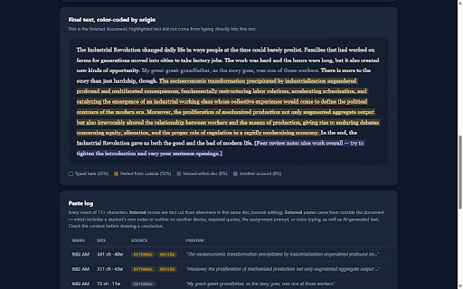 DraftTrack — See How a Doc Was Written :: See how a Google Doc was written: writing timeline, flagged pastes, and typed-vs-pasted view. By Classroom Ready AI.