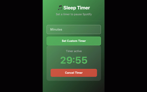 Sleep Timer for Spotify & Web Player :: The missing sleep timer for Spotify Web Player. Automatically stop music, podcasts, and audiobooks to save battery.