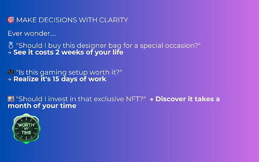 Worth My Time :: See product prices as working time. Know what things actually cost you in hours and days of work.