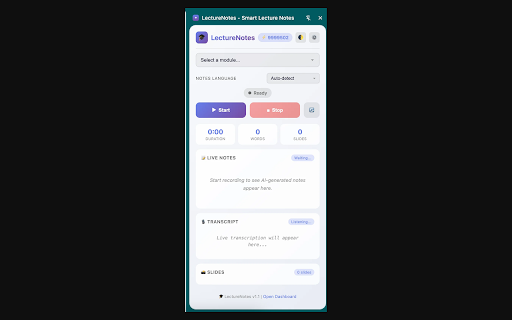 LectureNotes - Smart Lecture Notes :: AI-powered lecture transcription and smart note generation. Capture any online lecture, get instant notes, flashcards, and quizzes.