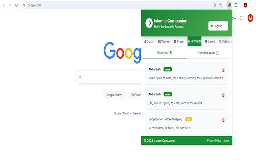 Quran Verses & Duaa Reminder :: Get daily Quran verses and inspiring duaa reminders directly in your browser.
