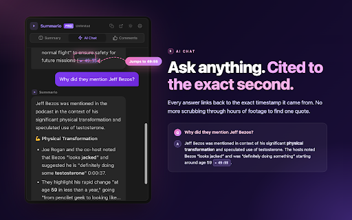 Summario: AI YouTube Summarizer & Chat :: Summarize any YouTube video with AI. Get key takeaways, timestamps, and chat — save hours of watch time.