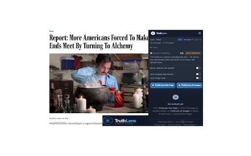 TruthLens :: Fact-check any webpage with AI. Credibility scores, deepfake detection, and source verification — right in your browser.