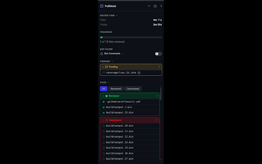 PullMate :: Improves GitHub pull request review workflow with a persistent sidebar and inline enhancements.