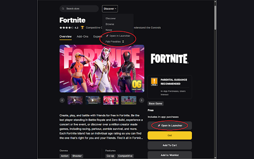 Open in Epic Games Launcher :: Adds buttons to the Epic Games Store to open pages in the launcher and see Fab freebies.