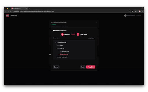 GitMarks :: BaC: Bookmarks as Code. Keep your Chrome bookmarks in sync with GitHub. One-way sync from your repos to your browser.
