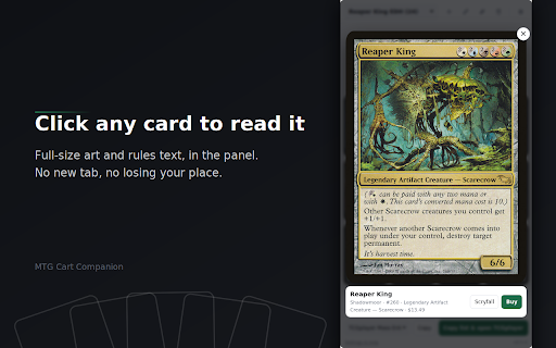 MTG Cart Companion :: Right-click any card name on any page to build a Magic deck, send it to TCGplayer, or build a whole deck around up to 5 seed cards.