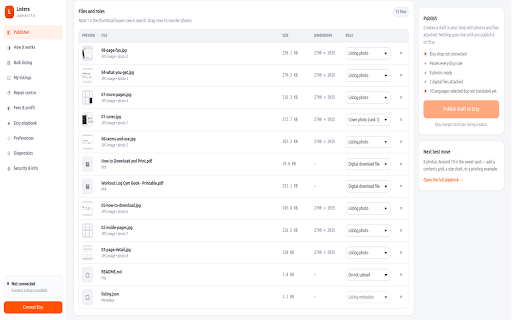 SellerHQ: Etsy Studio & Bulk Publisher :: SellerHQ master suite for Etsy: Bulk publish draft listings, audit against Etsy rules, score SEO, and translate tags.