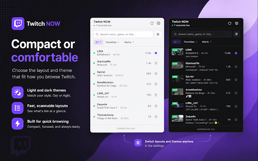 Twitch NOW :: See which channels you follow on Twitch are live right now, and get notified when they go live.