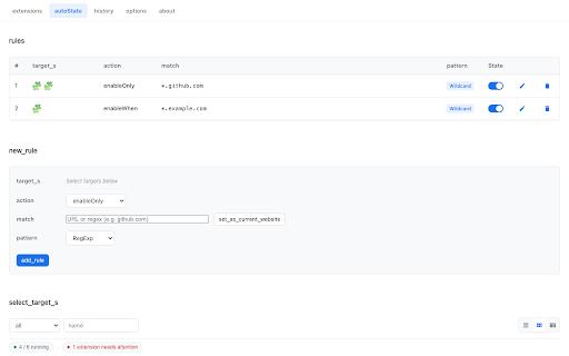 Extension Drawer: Extension Manager & Organizer :: Organize, group, enable and disable extensions, with AutoState rules, history and local backup.