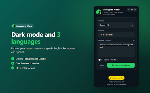 Message to Whats :: Send WhatsApp messages to any number without saving the contact.