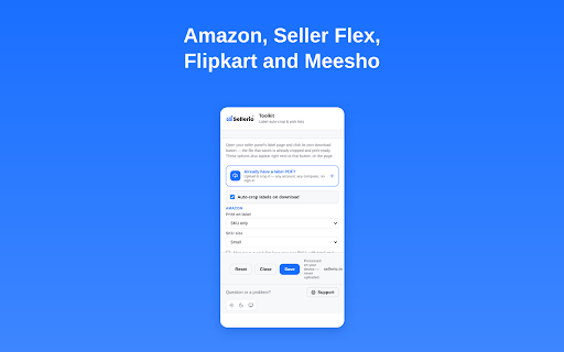 Sellerio — Seller Toolkit for Amazon, Seller Flex, Flipkart & Meesho :: Auto-crop shipping labels on Amazon, Seller Flex, Flipkart & Meesho — click their download button, get a print-ready label.
