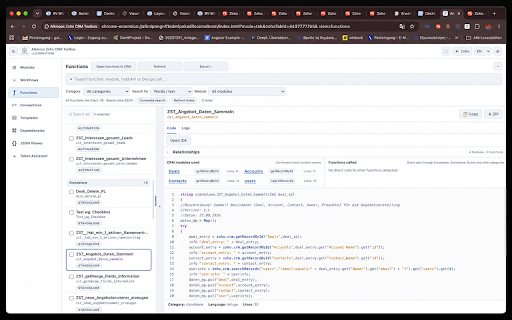 Alkinoos Zoho CRM Toolbox :: Browse Zoho CRM functions and module metadata, export documentation, and push scripts to GitHub.