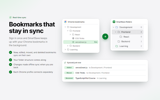 SmartSave Bookmark Sync :: Sync your Chrome bookmarks to SmartSave in real-time and save any page with one click.