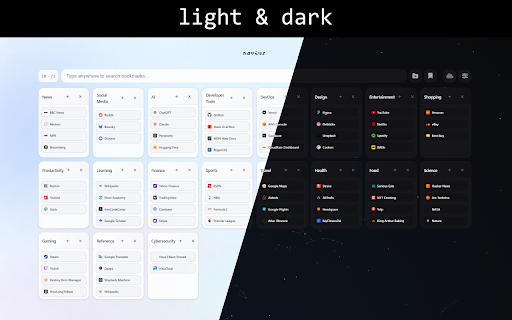 navius :: A beautiful bookmark manager that replaces your new tab. Sign in to sync bookmarks across devices.