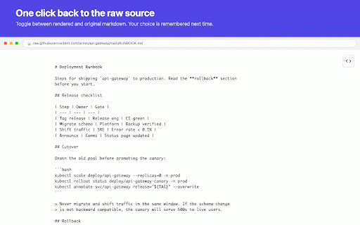 Simple Markdown Viewer :: Automatically renders markdown files with a toggle for raw/rendered view