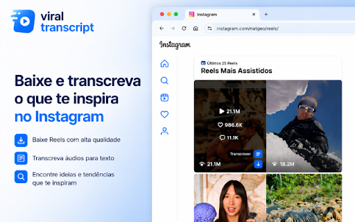 TranscriptViral :: Sort, download & transcribe Instagram Reels and TikToks.