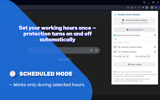 Awake Screen Keeper :: Prevents screen lock — manual & auto modes, schedule, sleep protection