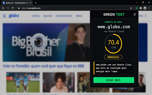 GREEN TEST — Sustentabilidade Digital :: Descubra o quão verde são os dados que você está acessando. Score em tempo real com um clique.