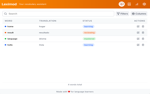 LangLearn :: Highlight words, set learning status, and track your vocabulary visually while browsing any website.