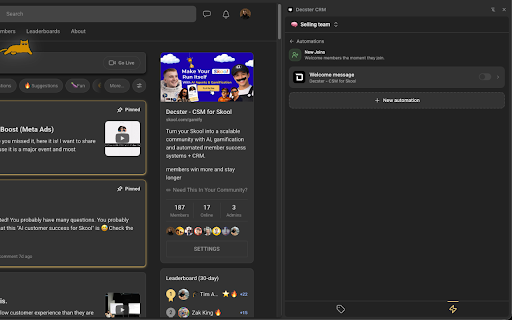Decster CRM for Skool :: Automate Skool follow-ups, tag members, manage pipelines, notes, tasks, and your team — all inside one CRM side panel.