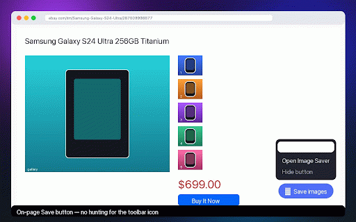 eBay Image Saver :: Download eBay listing photos in 1 click — bulk ZIP, high-res gallery save, folders. Free, no login, local only.