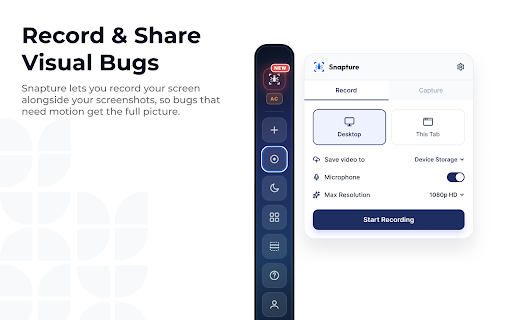 Snapture :: Capture screenshots & videos, annotate issues, and send AI-powered bug reports to Jira, Trello, Asana & more.