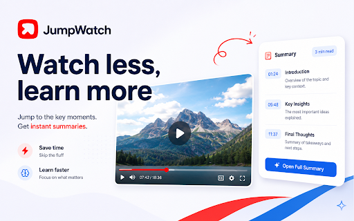 YouTube AI Summary & Transcript - JumpWatch :: Summarize any YouTube video with AI. Get the full transcript, ask questions, and chat with the video - free.