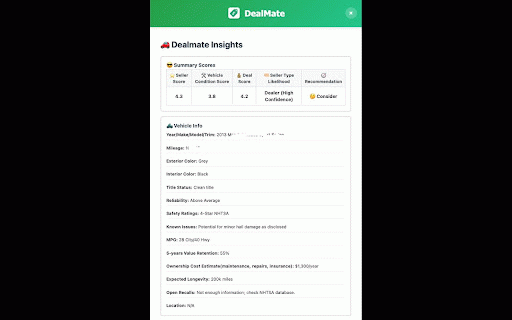 DealMate: Evaluate Facebook Car Listings :: Evaluate used car listings on Facebook Marketplace with AI-powered pricing analysis