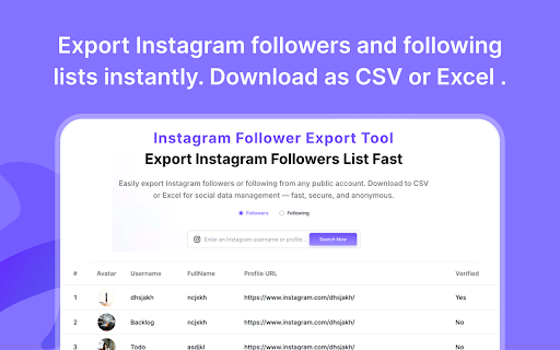 Dolphin Radar-IG Follower Export Tool :: Export Instagram followers and following lists instantly. Download as CSV or Excel — no Instagram login required. Free to try.