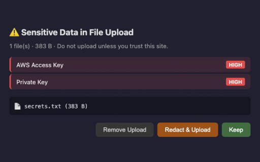 Marshall :: Warns when sensitive data (API keys, tokens, passwords) is pasted into AI chat sites.