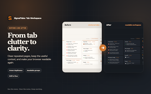 SignalTabs: Tab Workspace :: Organize open tabs by domain, clean duplicates, save tabs for later, and restore closed tabs from your new tab page.