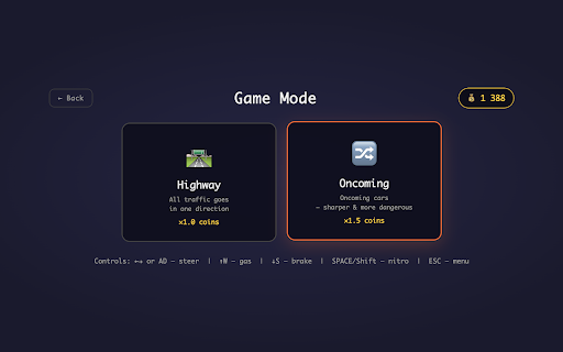 Car Traffic Game: Free Car Racing Game for Chrome — Infinite Road, Nitro :: 🏎️ Car Traffic Game – free car racing game in Chrome! Dodge traffic on infinite road, boost with nitro, unlock cars in garage &