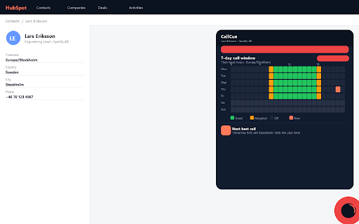 Teamflect CallCue :: Teamflect-only calling window and live-call assistant for HubSpot and LemList.
