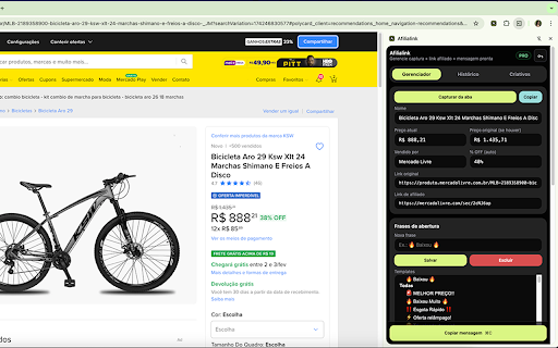 Afilialink — Mensagens de afiliado :: Captura dados do produto (Amazon, ML, Shopee) e gera mensagem com link de afiliado. Teste grátis: 7 dias (10/dia/site).