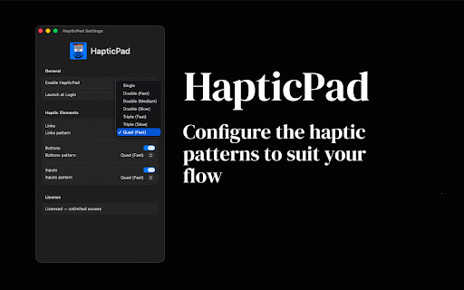 HapticPad – feel the web on Mac trackpad :: Haptic feedback for every link, button, and input you hover over. Boost flow and productivity.