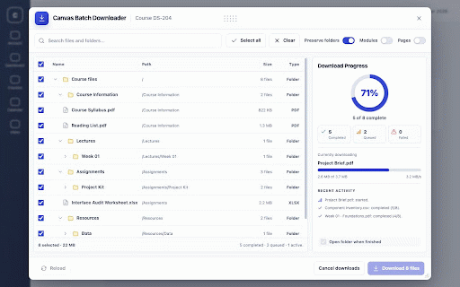 Canvas Batch Downloader :: Batch-select and download Canvas course files that your logged-in account can already access.