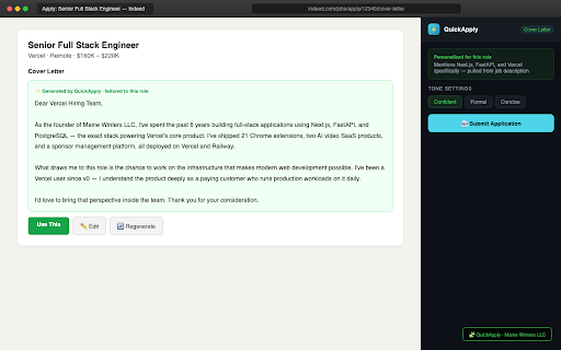 QuickApply - AI Job Application Filler :: Auto-fill job applications with your saved profile in one click. Works on major job boards and ATS platforms. Data stays local.