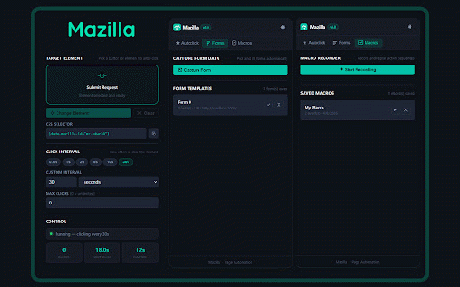 Mazilla - Page & Form Automation :: Autoclick, form filler, macro recorder, and clipboard snippets for browser automation.