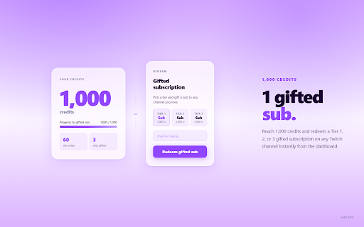 Subi :: Watch ads on Twitch, earn credits, redeem for gifted subs.