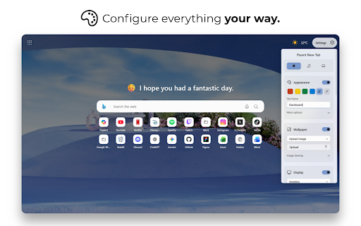 Fluent New Tab :: A minimalist, customizable New Tab page inspired by Fluent Design.