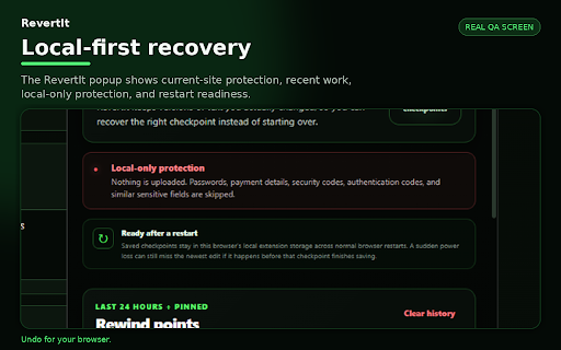RevertIt :: Undo for your browser. Recover lost drafts, undo destructive deletions, and resume saved browser work after disruptions—locally.