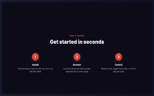 AutoStop – Stop Autoplay Everywhere :: Stops autoplay videos on every website. YouTube, Instagram, TikTok, news sites – click to play, not auto-play.