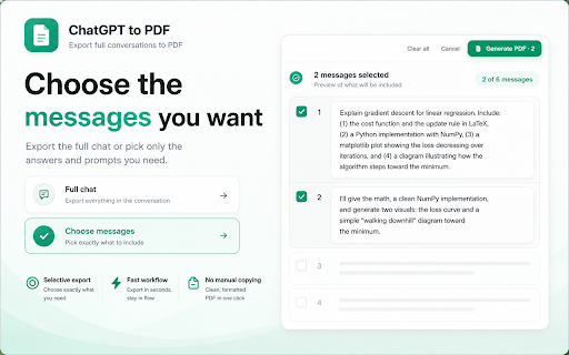 ChatGPT to PDF :: Use ChatGPT to PDF extension to save chatgpt as pdf, print, or export chatgpt conversation in one click.