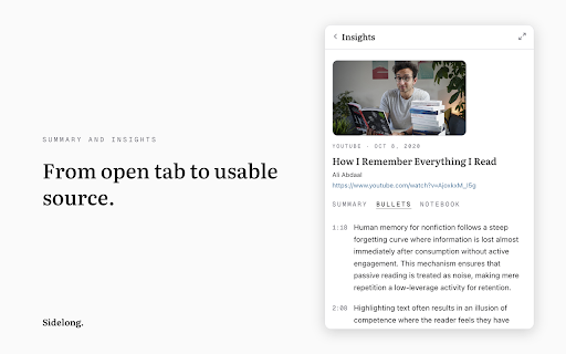 Sidelong :: Turn everything you learn into writing worth reading. Save articles, videos, podcasts, and highlights to your library in one click.