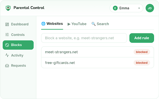 Parental Control :: Use Parental Control app to set parental controls for screen time, website blocking in Chrome, content filtering and safe search.
