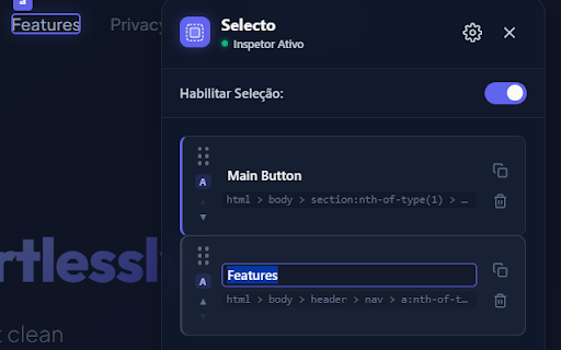Selecto - Element Organizer & Selector Finder :: Select and organize HTML elements for automated testing (CSS Selector and XPath).